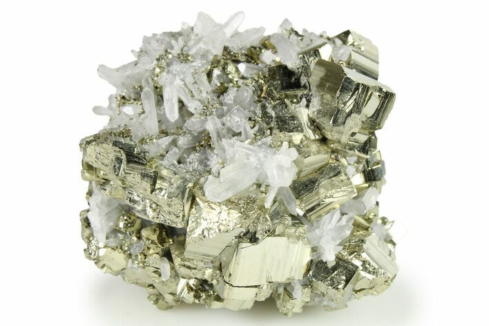 Lustrous Striated Pyrite with Quartz - Peru #261977